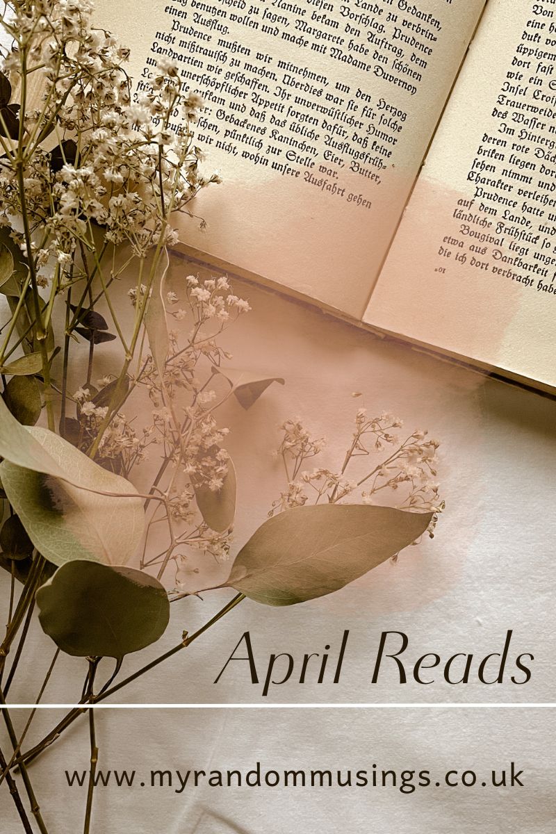 April Reads in text beside some leaves and above them, an open book